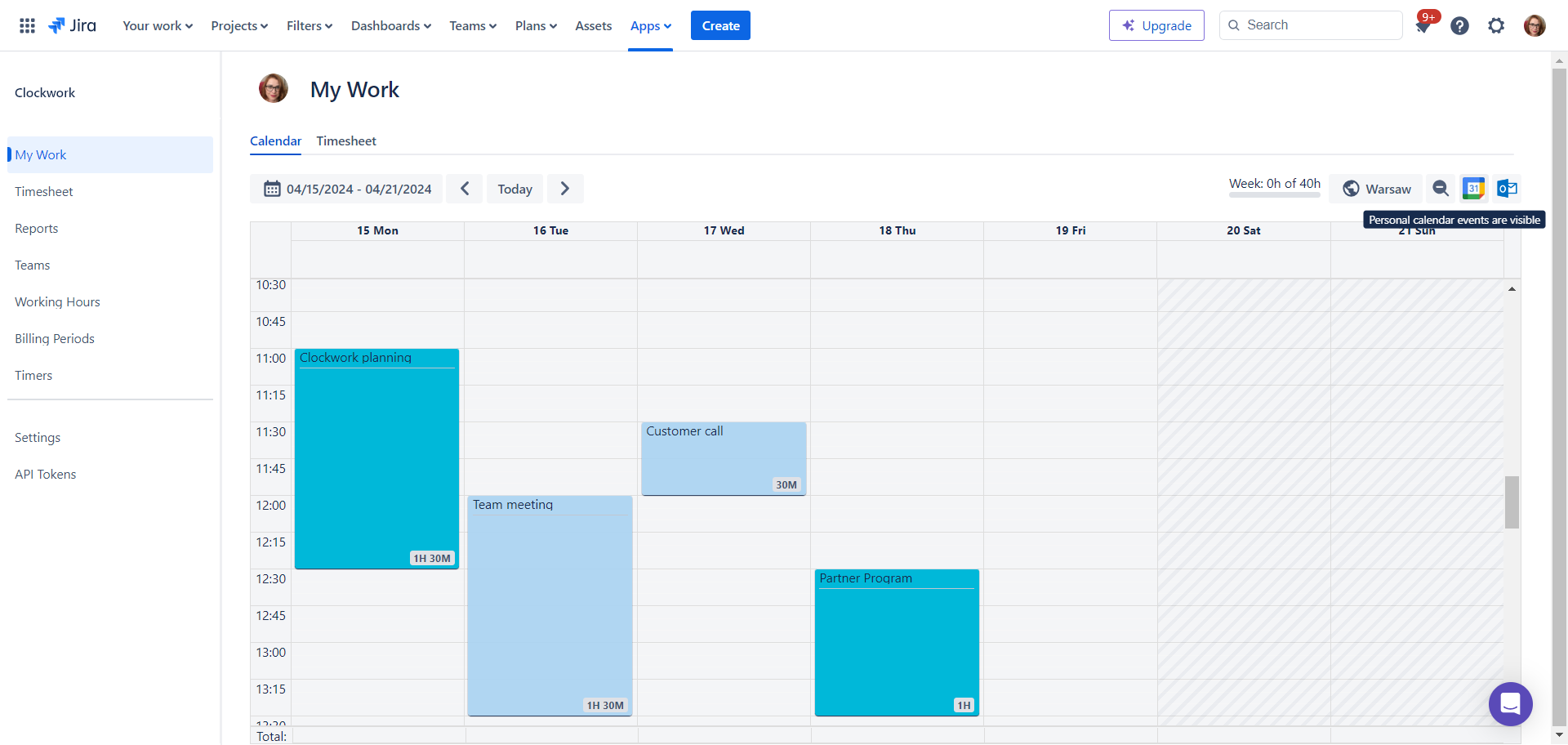 Google and Outlook calendar events visible.png