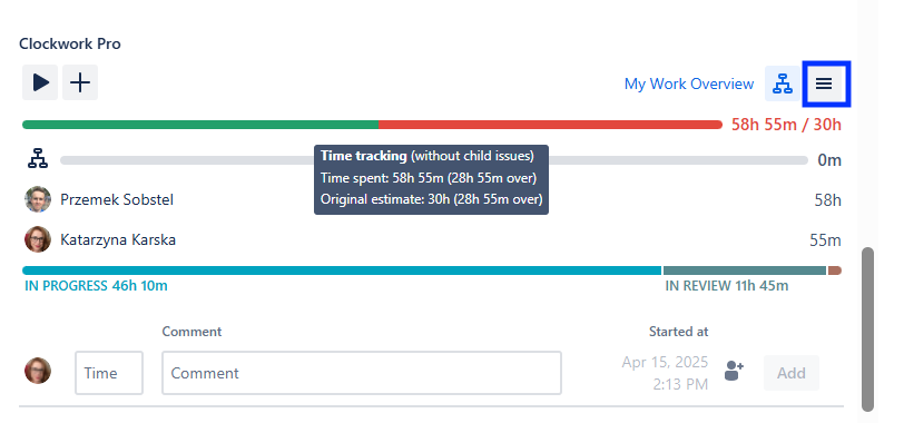 Time Spent Summary in the Issue View.png
