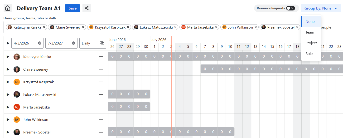Capacity Planner grouping by Team, Project, Role.png