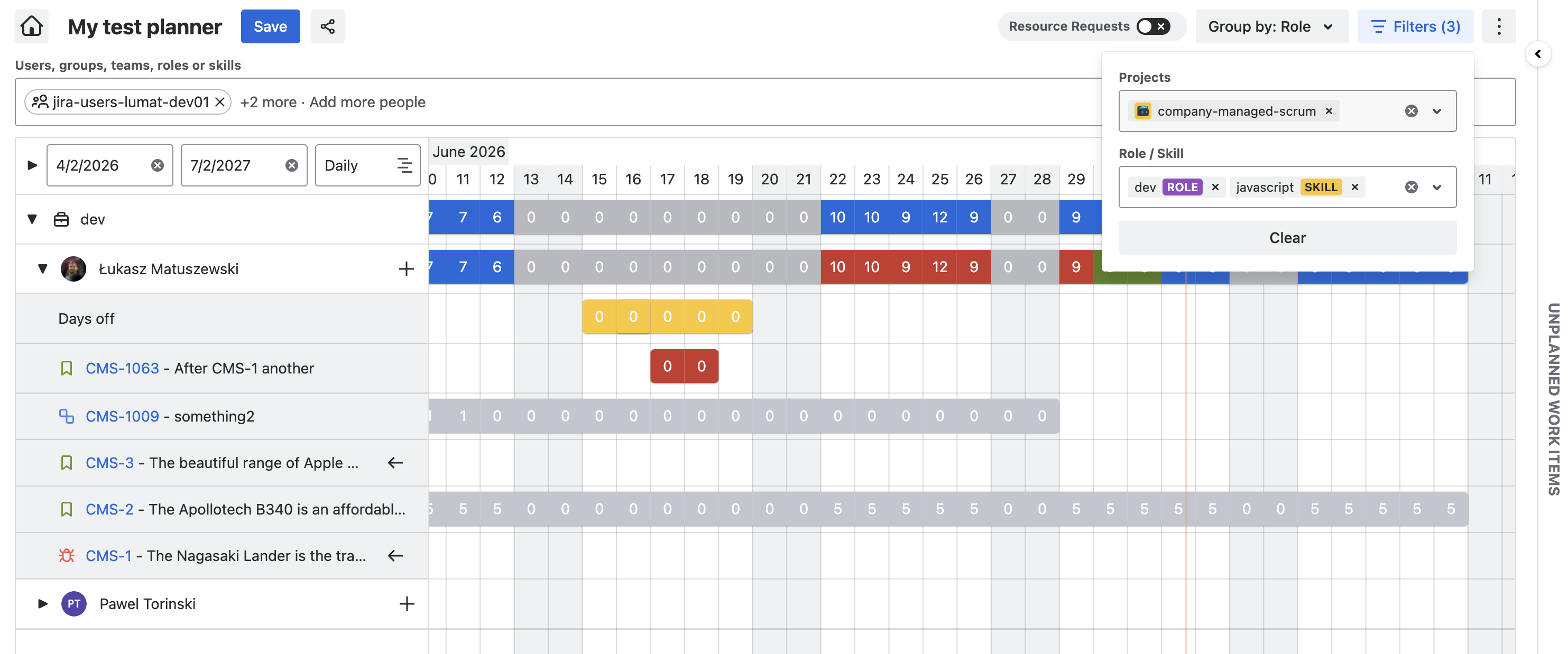 Capacity Planner filter by Project Role and Skill.png