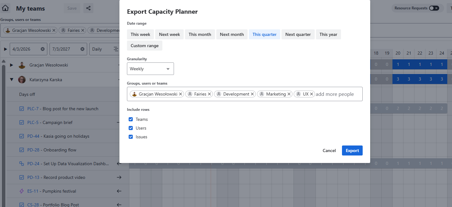 Capacity Planner export - setting the export up.png